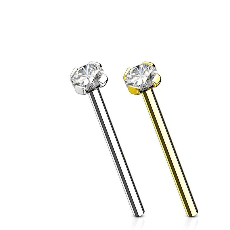 14k Gold Prong Fishtail Nose Bar 20G 18G White Gold 20G 12mm