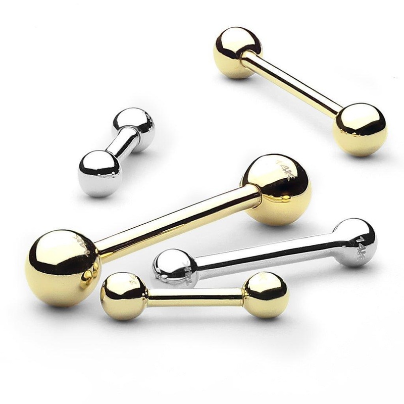 14kt Gold Cartilage Barbell 16G Yellow Gold 6mm 3mm