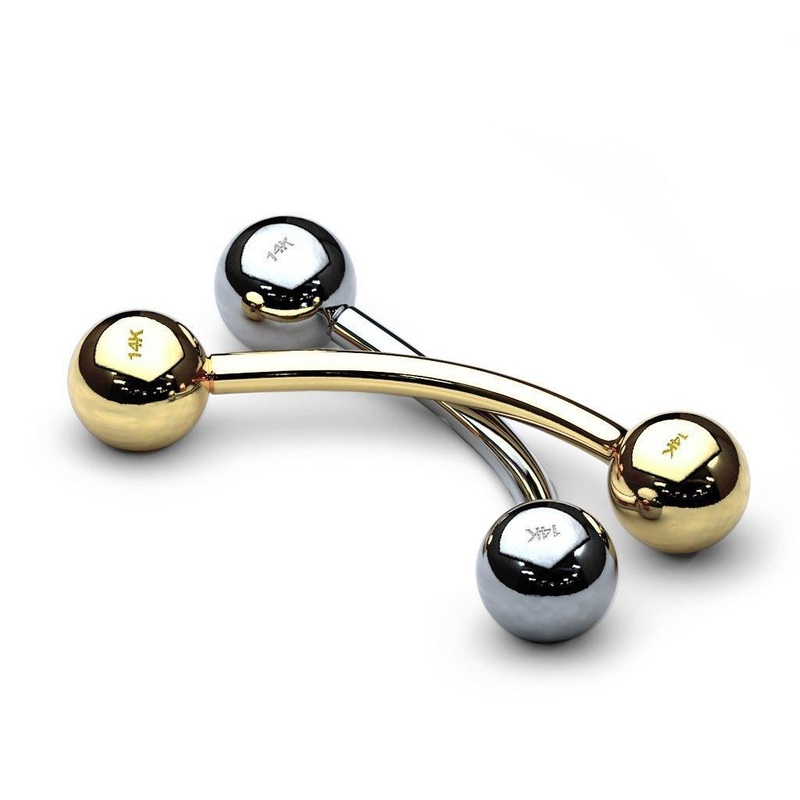 14kt Gold Curve-Belly Bar Yellow Gold 18G 8mm Bar – 3mm
