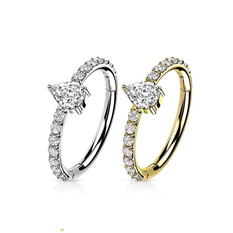 14kt Gold Side Paved Drop Hinged Ring 16G White Gold 8mm