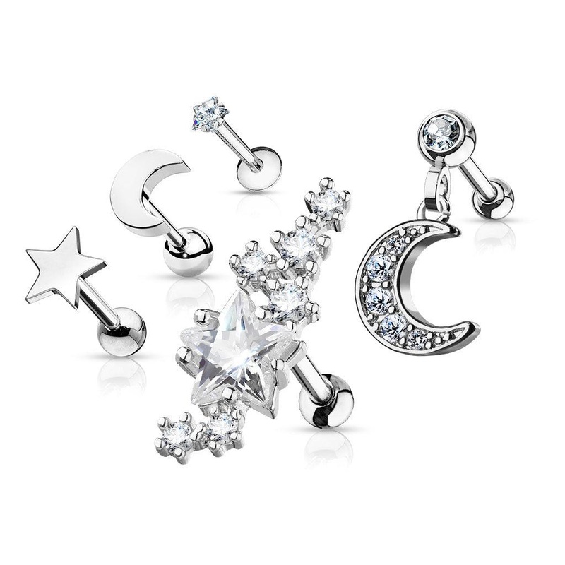 5pc Gem Cartilage Bar Pack 16G Gold