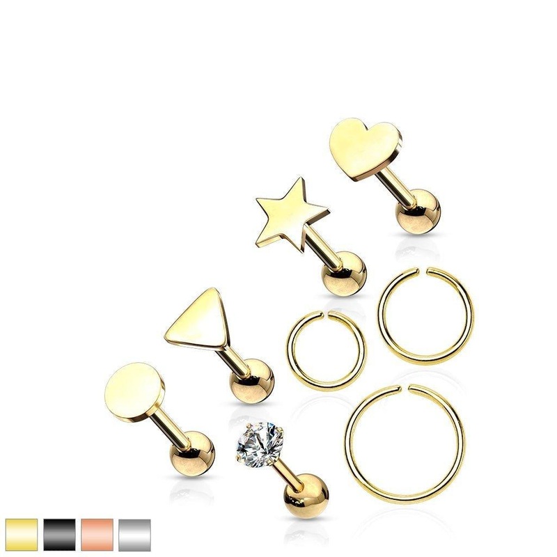 8pc Cartilage Bar and Ring Pack 16G Black