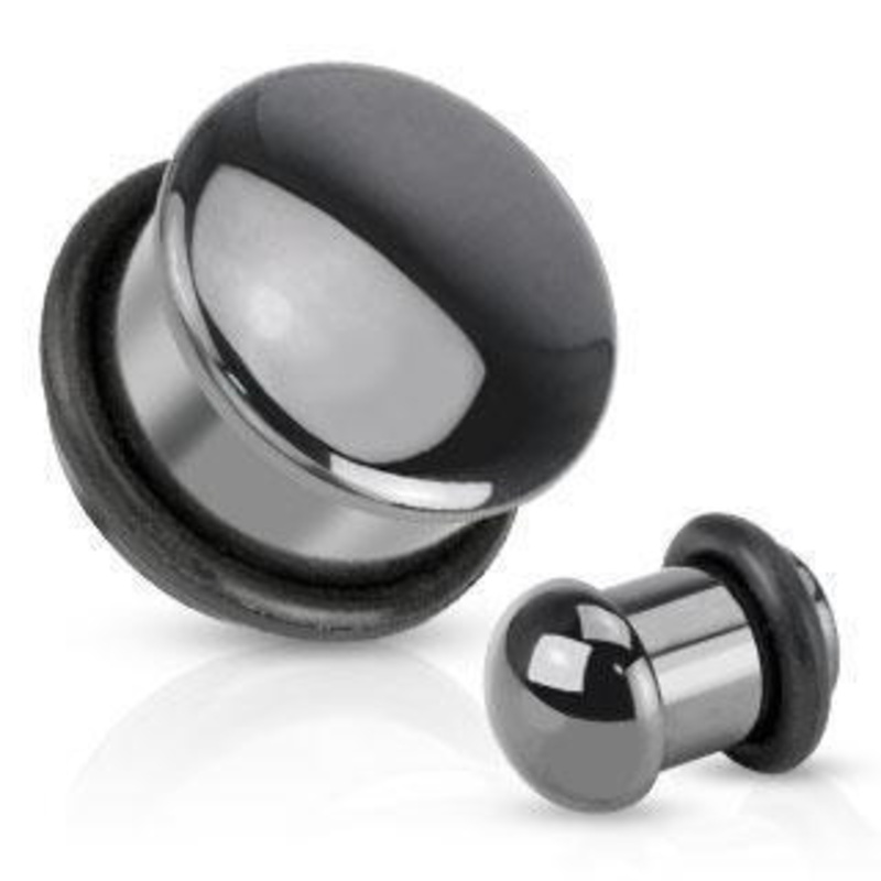 Black Agate Stone Dome Plug 4mm-16mm 4mm(6G)