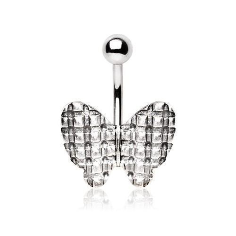 Checker Butterfly Belly Bar 14G