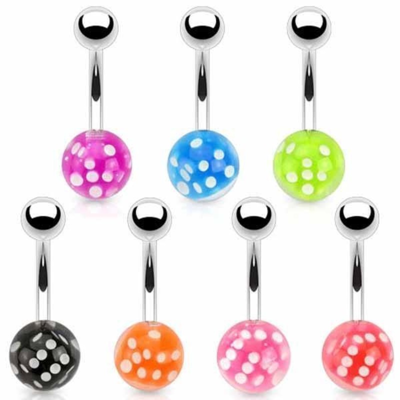 Floating Dice Belly Bar 14G Orange