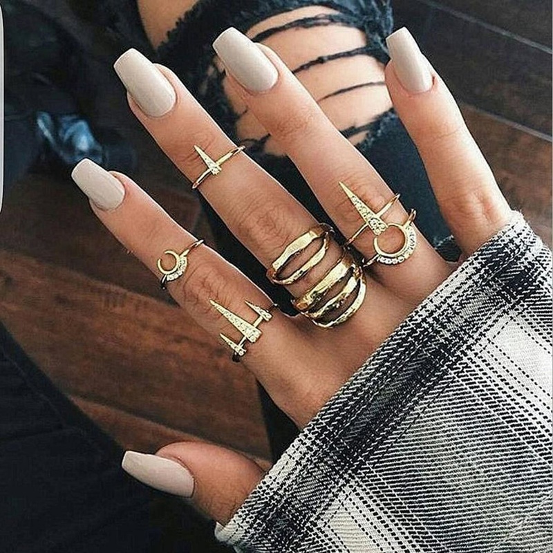 Gabrielle Boho Gypsy Arrow Midi Rings Moon Ring Set in Gold 7 Pieces
