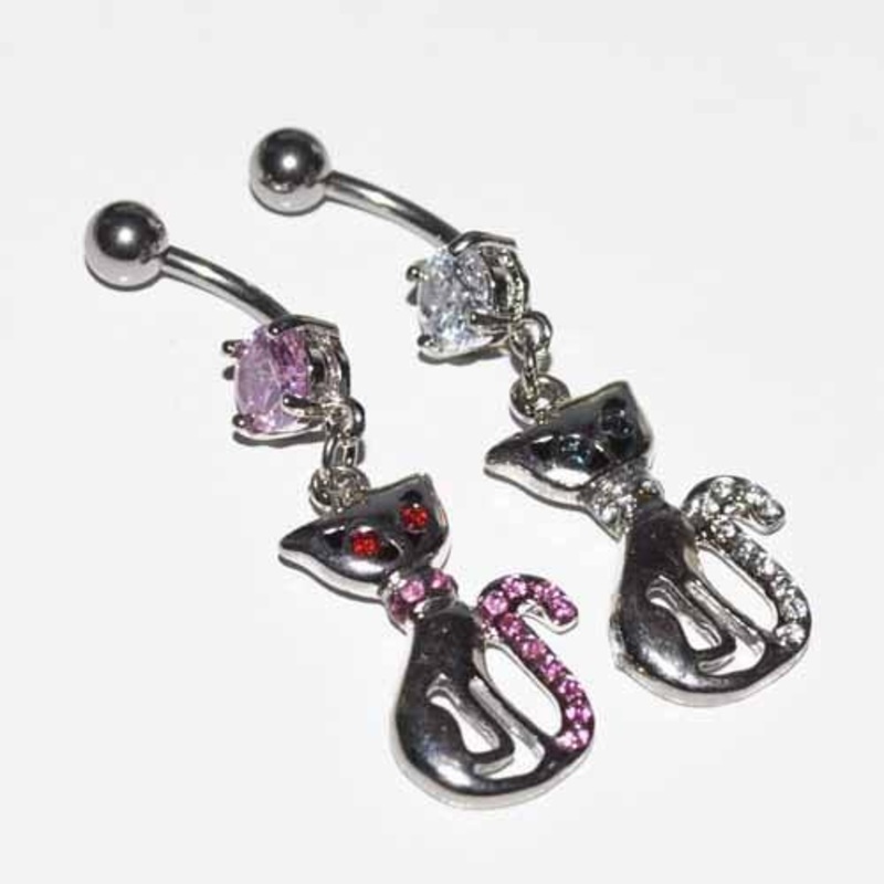 Gem Cat Belly Bar 14G Clear