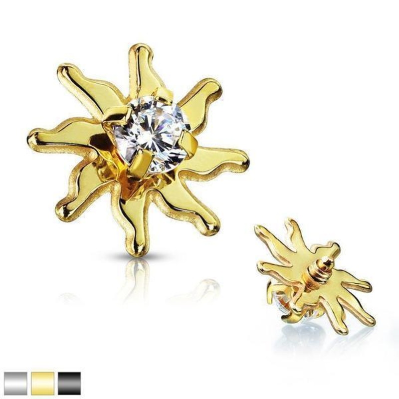 Gem Starburst Dermal Top 14G Black