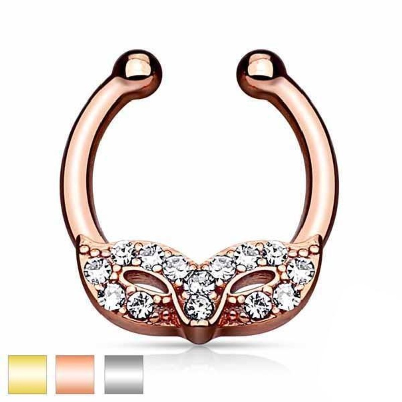 Gemmed Mask Non-Piercing Septum Ring Gold