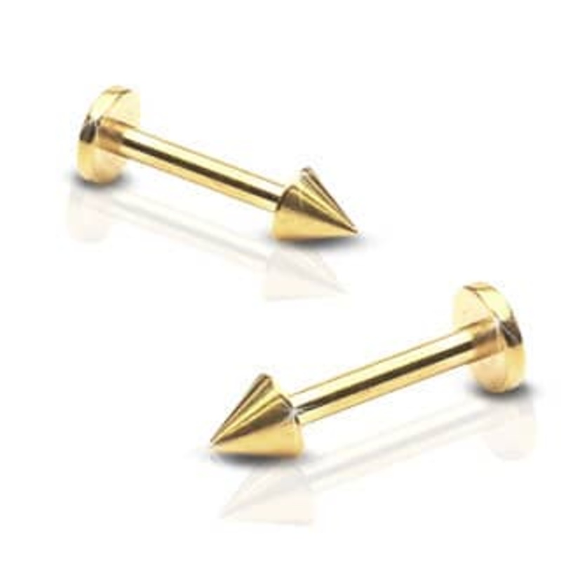 Gold Spiked Labret Ring (16 gauge – 14 gauge) 16 g 5/16″