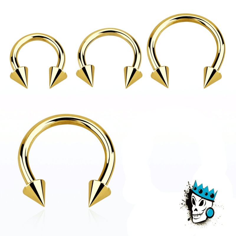 Gold Steel Circular Barbells with Spikes (16 gauge – 8 gauge) 16 g 3/8″