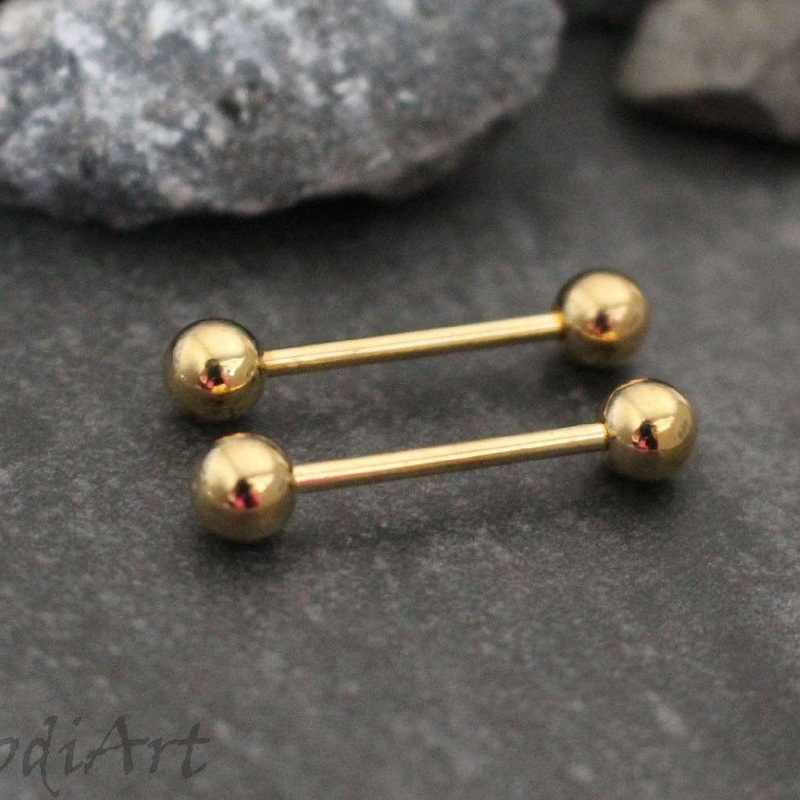 Golden 14G Straight Barbell Pair of Piercings (2)