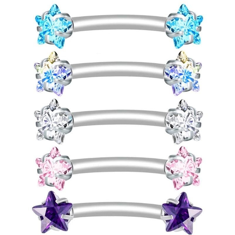 Lucky Swarovski Crystal Star Curved 16G Barbell White