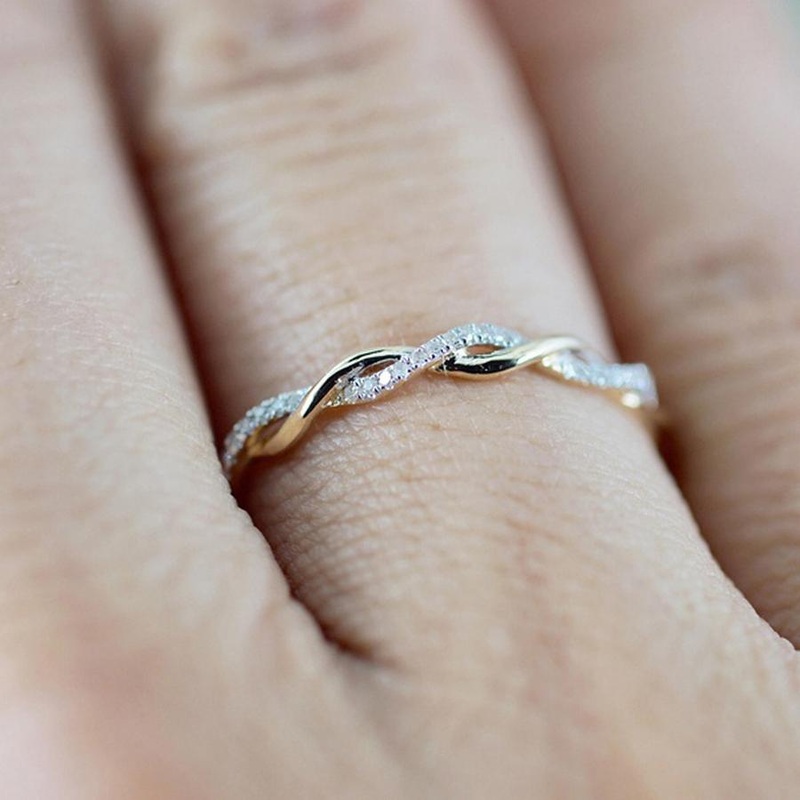 Lulu Cute Simple Dainty Crystal Twist Rose Gold Ring Rose Gold 6