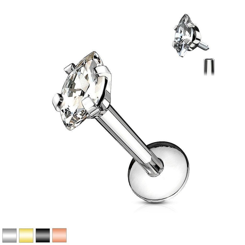 Marquise Gem Labret 16G 6mm Black
