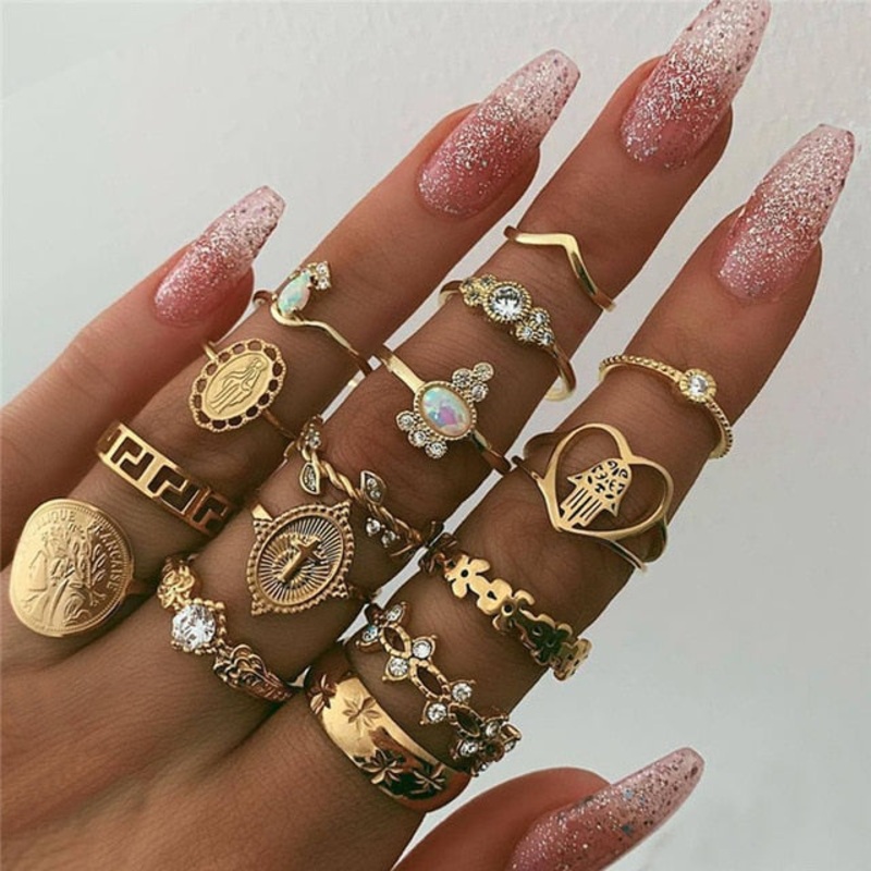 Moola Coin Roman Gold 15 Pieces Rings Set