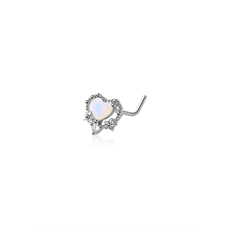 Opalite Heart Nose L Bend 20G