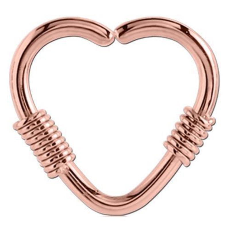 Rose Gold Double Coil Heart Ring 16G