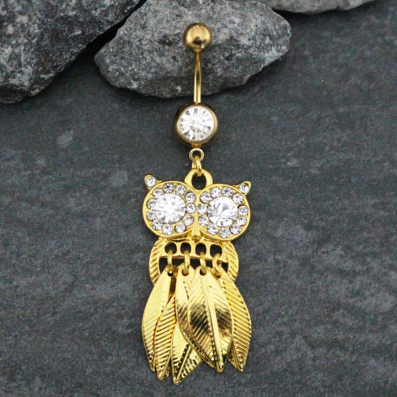 Screech Owl Gold Belly Button Ring