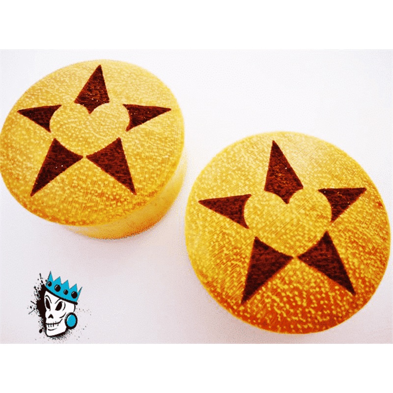 Star & Heart Jackfruit Wood Plugs (12 mm- 1 1/16 inch) 12 mm