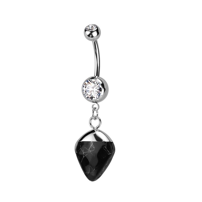 Stone Dangle Belly Bar 14G Black