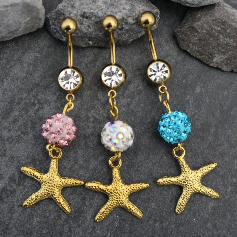 Superstar Starfish Belly Ring with Ferido Ball Pink Crystal Ball