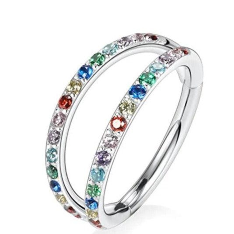 Titanium Double Paved Pride Hinged Ring 16G 8mm