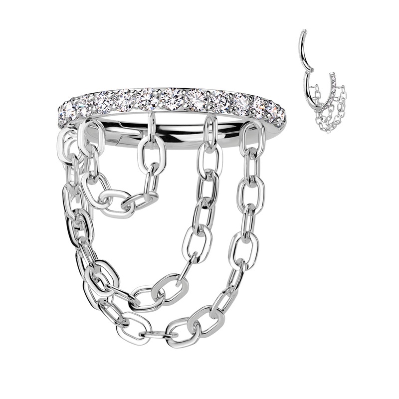 Titanium Side Paved Triple Chain Hinged Ring 8mm