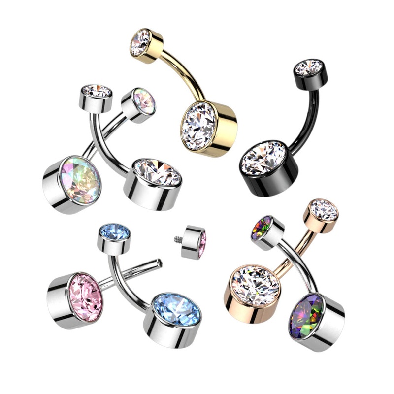 Titanium Swarovski Belly Bar 14G Black Clear