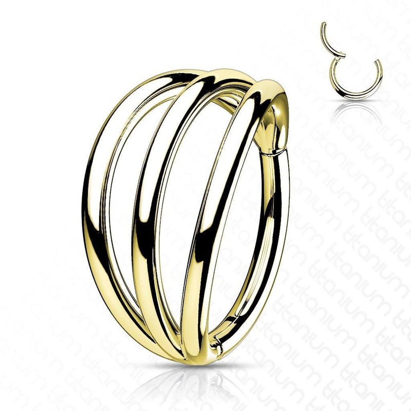 Titanium Triple Line Hinged Ring 16G 8mm Gold