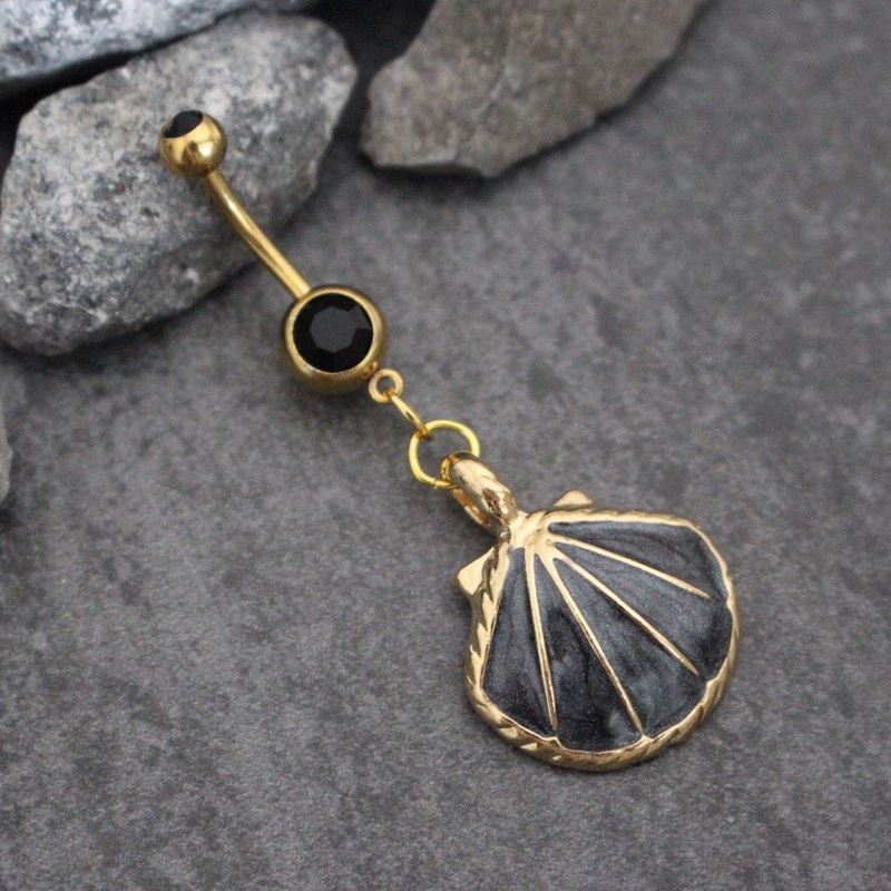 Treasure Pearl Seashell Belly Ring in Pearl Black