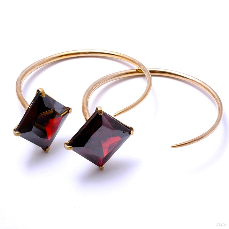 Tsabit Hoop with Princess-cut CZs from Diablo Organics Brass Red CZ