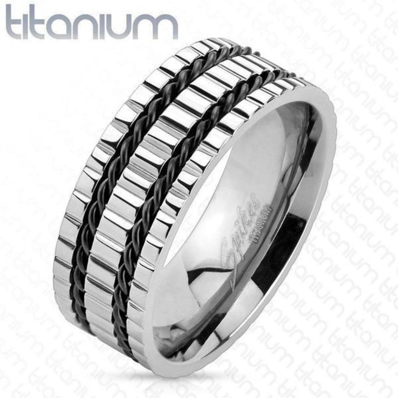 Two Tone Grooved Titanium Ring Size 10 (62.1mm)