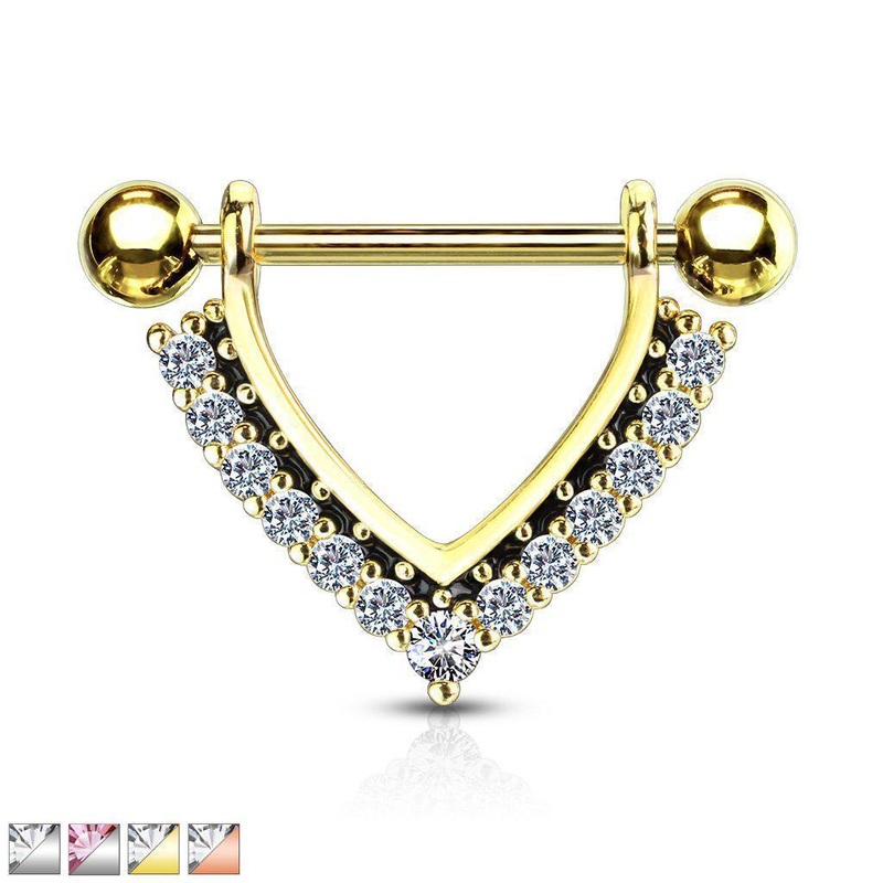 Two Tone Paved Nipple Dangle 14G Gold Clear