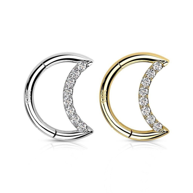 14kt Gold Crescent Hinged Ring 16G White Gold