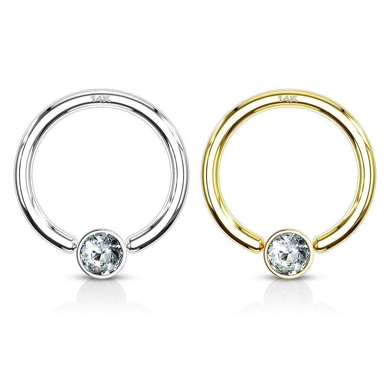 14kt Gold Gem Captive Ring White Gold 16G 6mm – 3mm