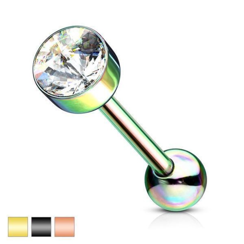 7mm Gem Top Tongue Bar 14G Black