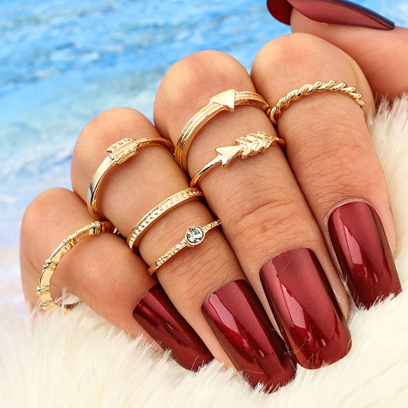Alaina Cute Stackable Gold Arrow Midi Ring & Rings Set 7 Pieces