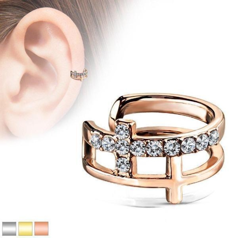 Double Cross Non-Piercing Ear Cuff Gold