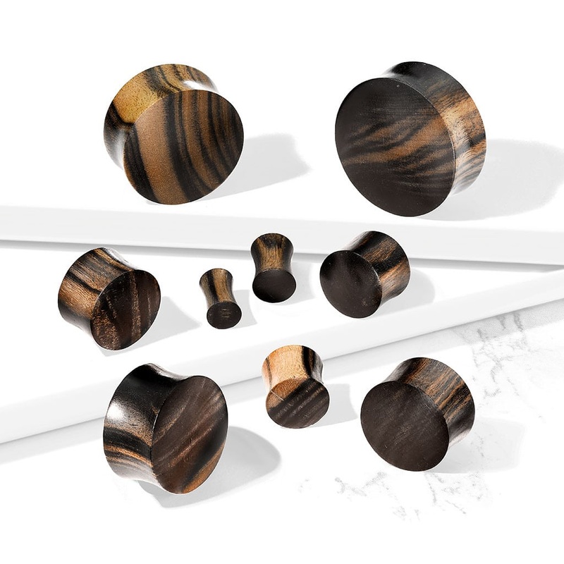 Ebony Striped  Wood Convex Plugs (8 gauge – 1 inch) 8 g