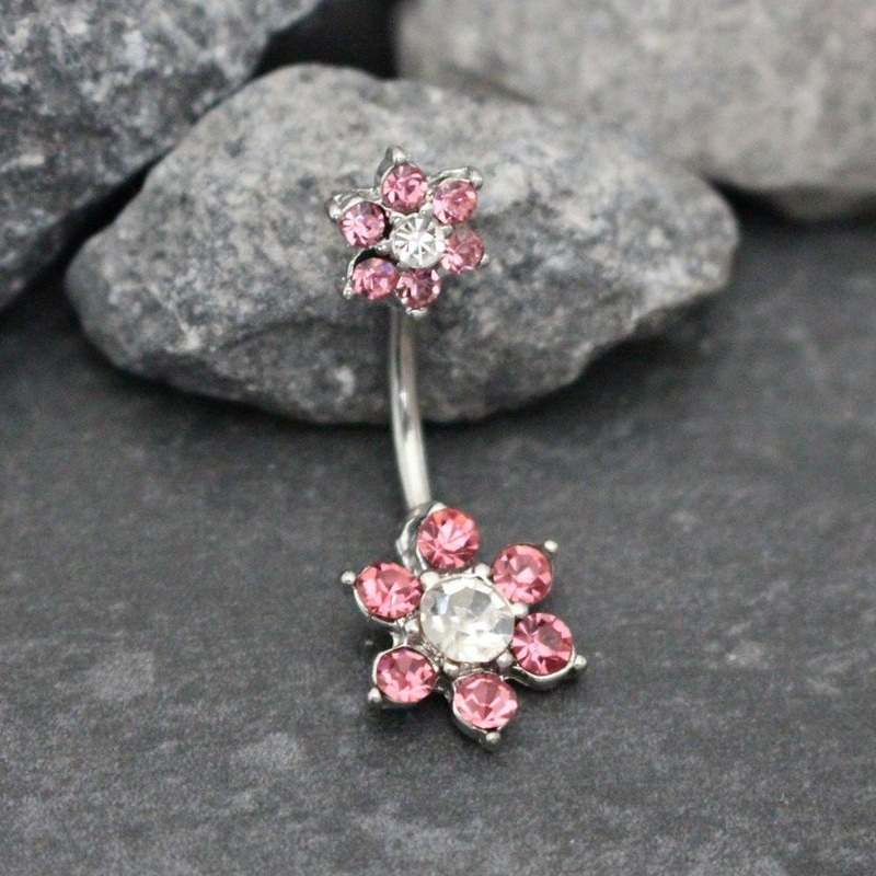 Fleura Crystal Flower Belly Button Ring Stud