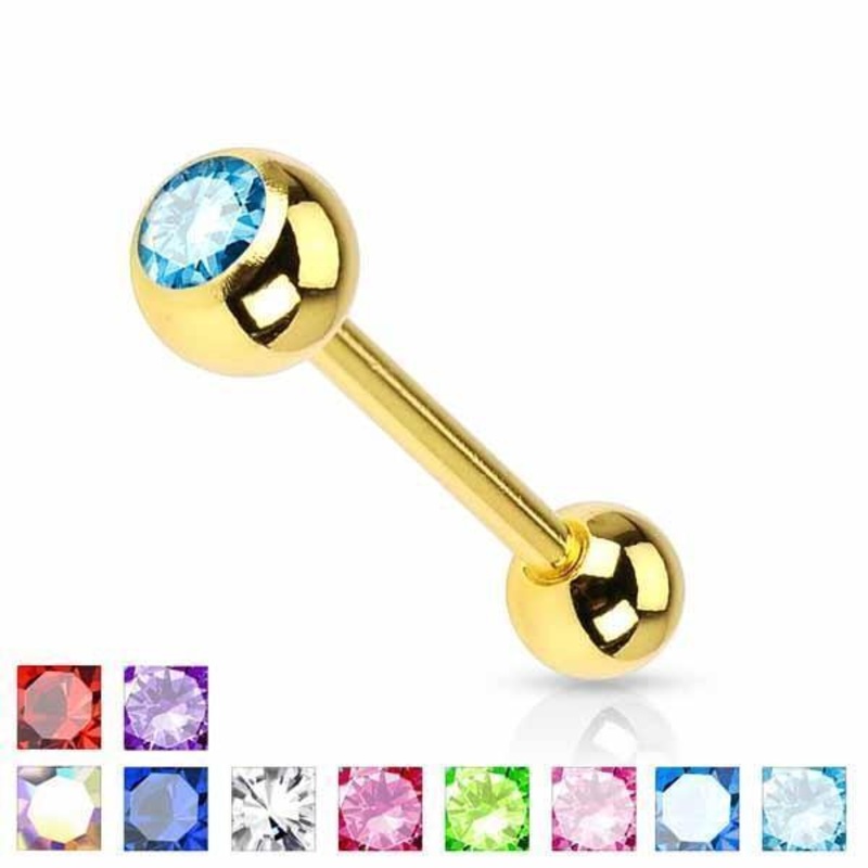 Gold IP Barbell with Gem 14G Aqua