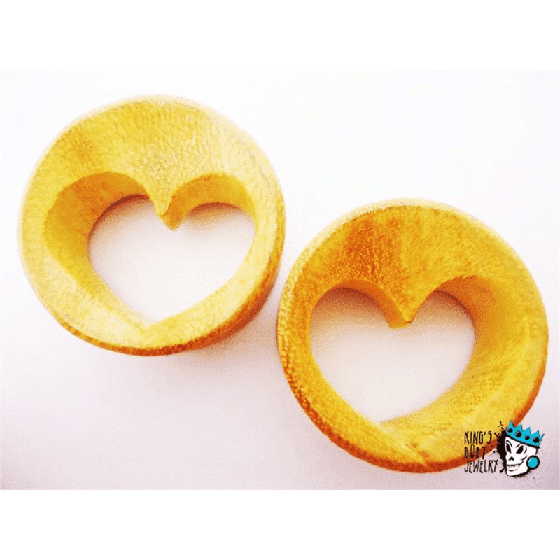 Heart Cut Out Jackfruit Wood Plugs (1 1/16 inch) 1 1/16 inch