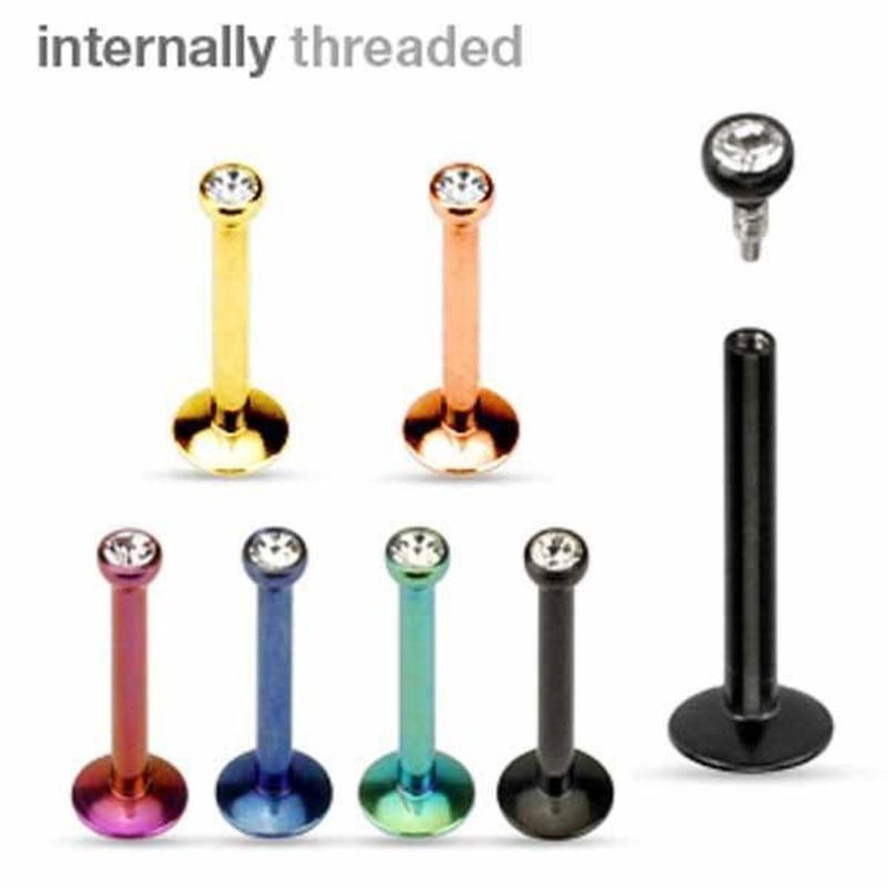 IP 2mm Gem Labret 18G 8mm Black