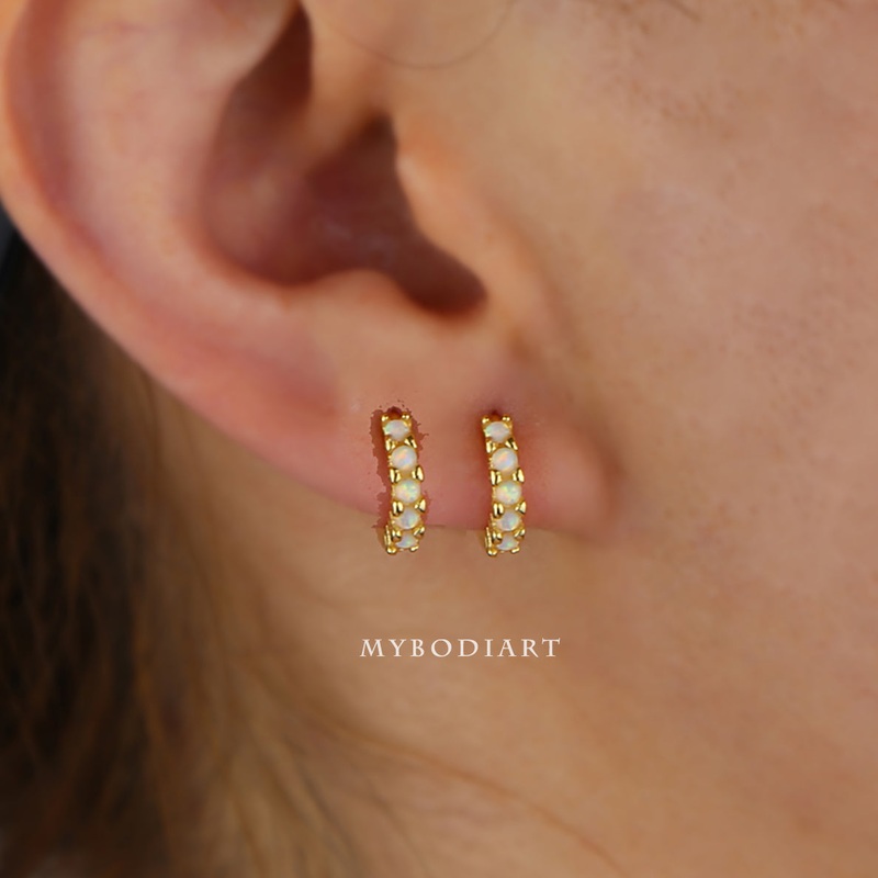 Mabel Cute Opal Gemstone Gold Hoop Huggie Earrings