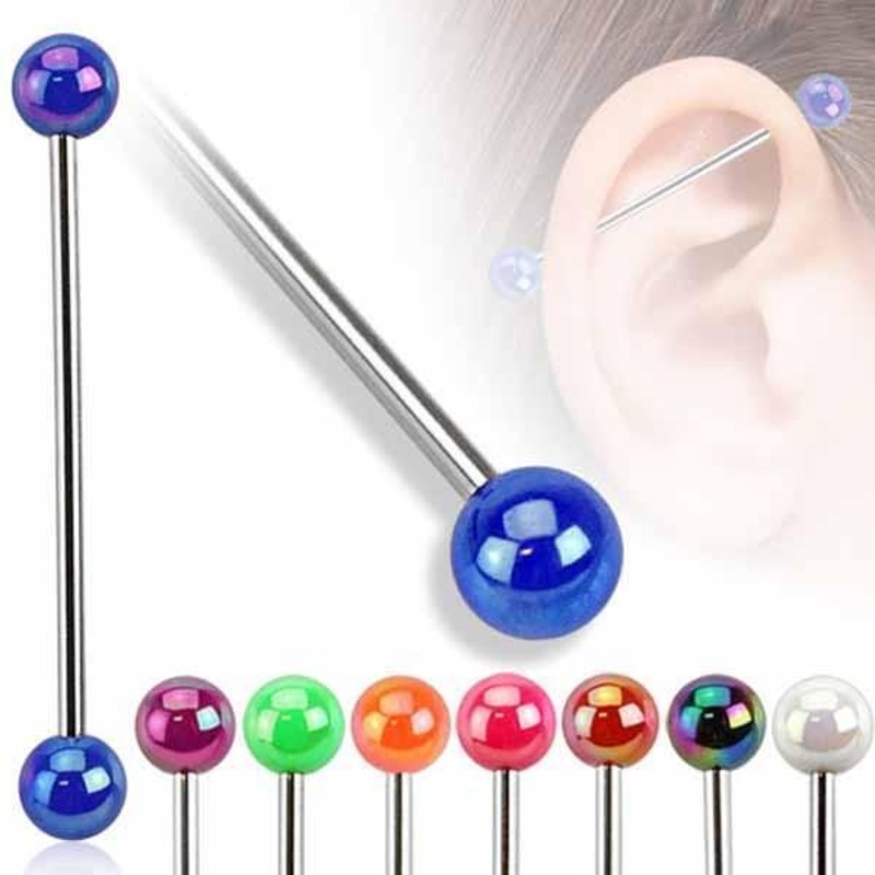 Metallic Ball Industrial 14G 38mm Blue