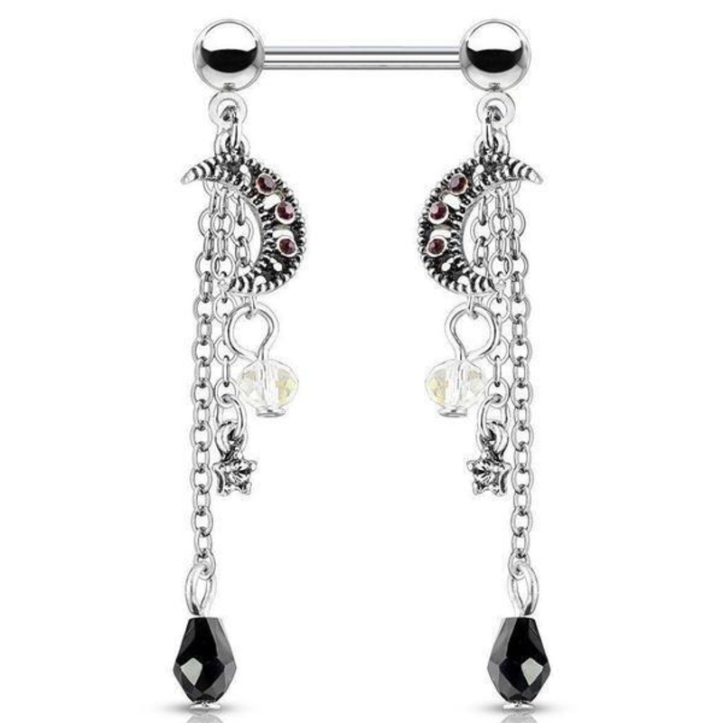 Moon Bead Dangle Nipple Bar 14G (Single)