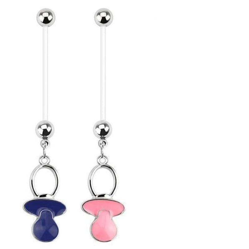 Pacifier Pregnancy Belly Bar 14G Blue