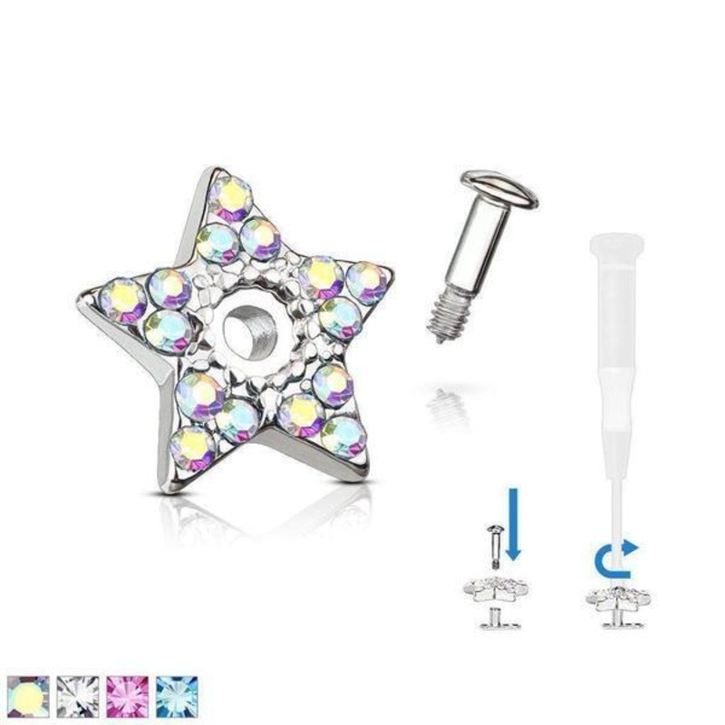 Paved Star Dermal Top 14G Aurora Borealis