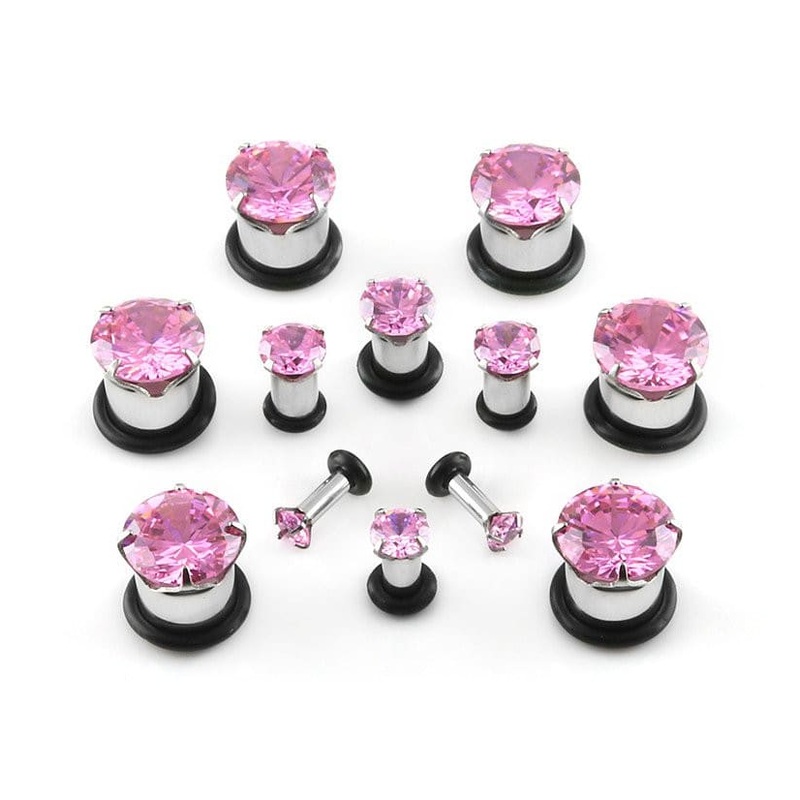 Pink Single Flare BLING Plugs (12 gauge – 00 gauge) 12 g